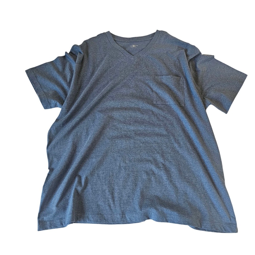 John Blair Mens 2XL Heather Blue V-Neck Pocket T-Shirt 100% Cotton B51221